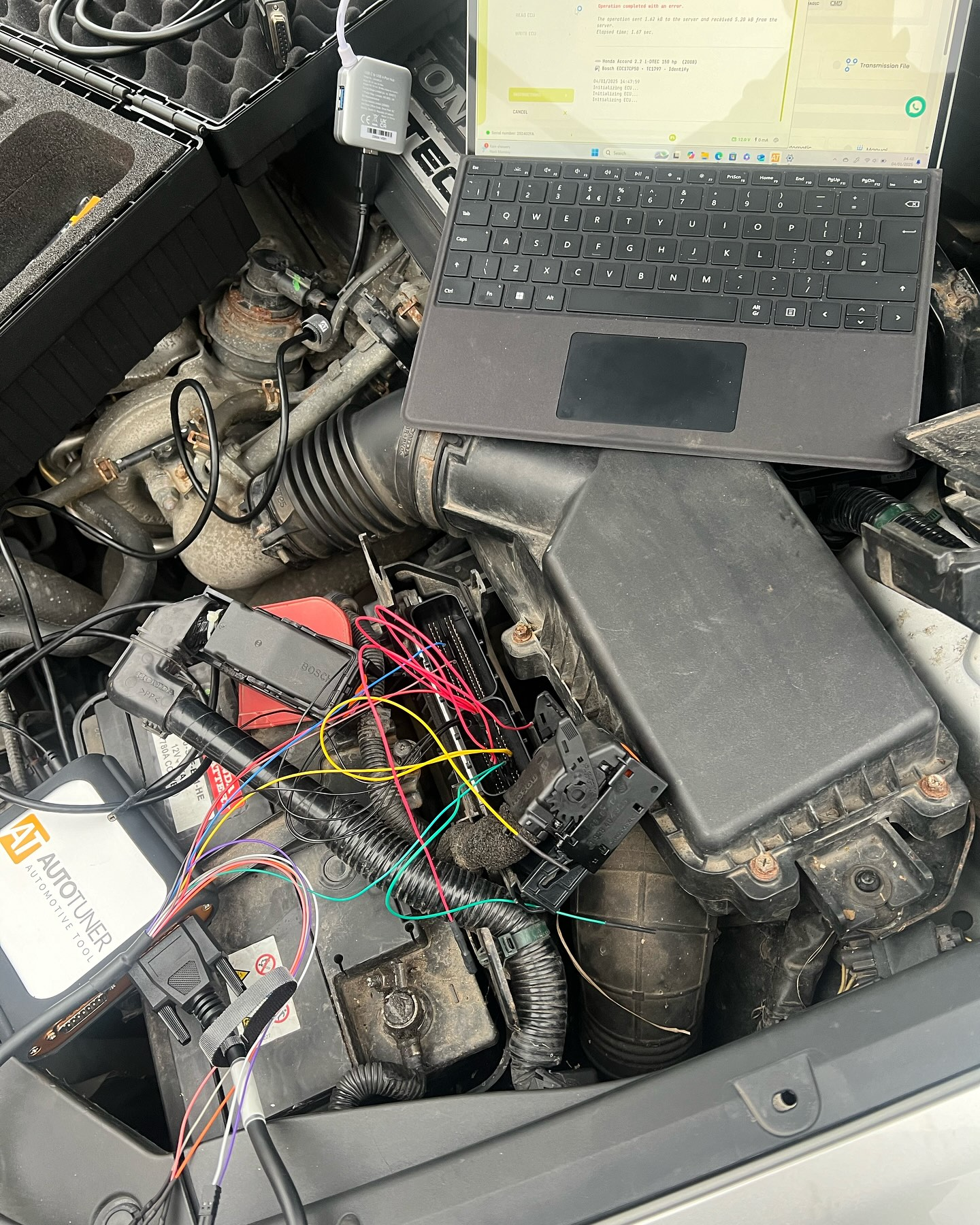 ECU bench setup in engine bay